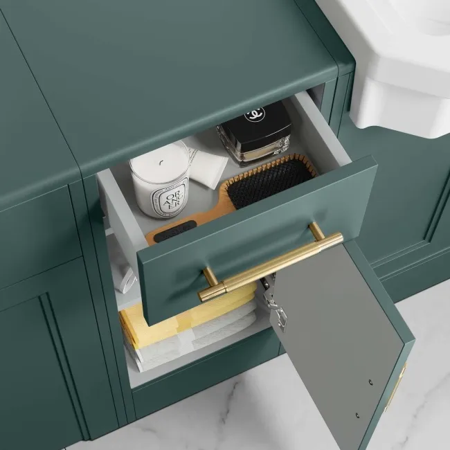 Monaco Midnight Green Side Cabinet Unit 300mm - Brass Knurled Handles