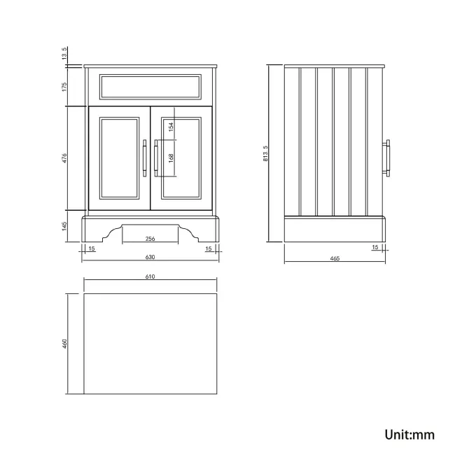 Lucia Graphite Grey Cabinet with Marble Top 640mm (Excludes Counter Top Basin) - Brass Knurled Handles