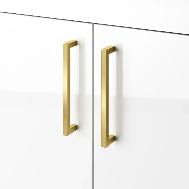 Harper Gloss White Vanity with Semi Recessed Basin 600mm - Brushed Brass Accents