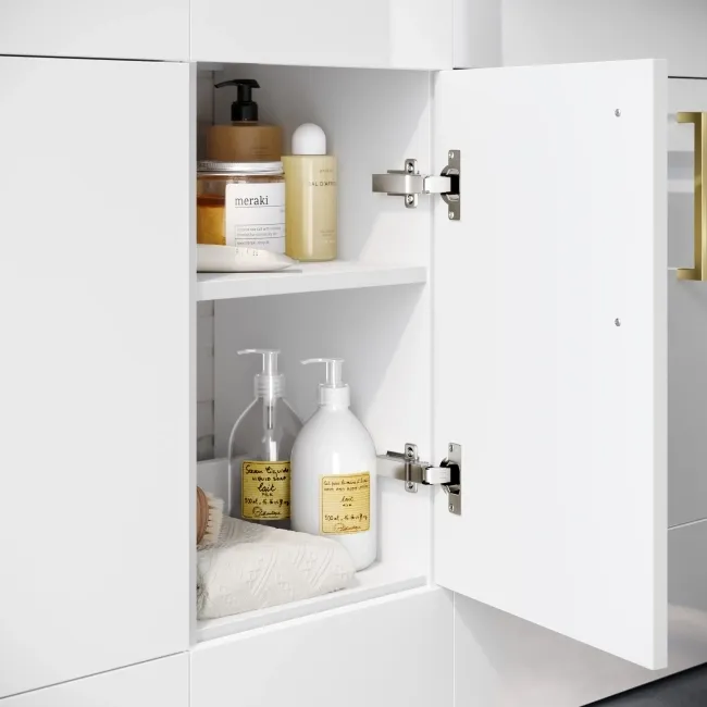 Harper Gloss White Combination Vanity Basin and Tucson Toilet 1500mm - Brushed Brass Accents