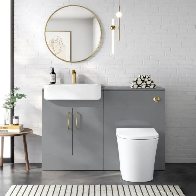 Harper Stone Grey Combination Vanity Basin and Tucson Toilet 1200mm - Brushed Brass Accents