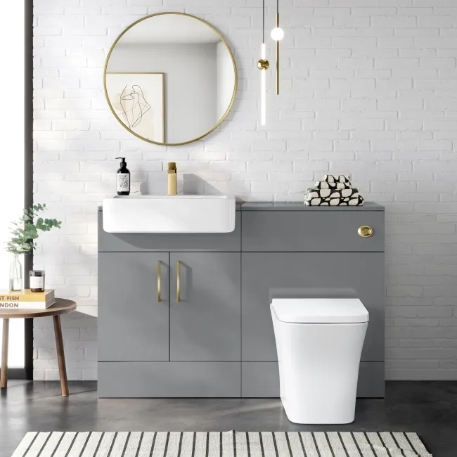 Harper Stone Grey Combination Vanity Basin and Houston Toilet 1200mm - Brushed Brass Accents