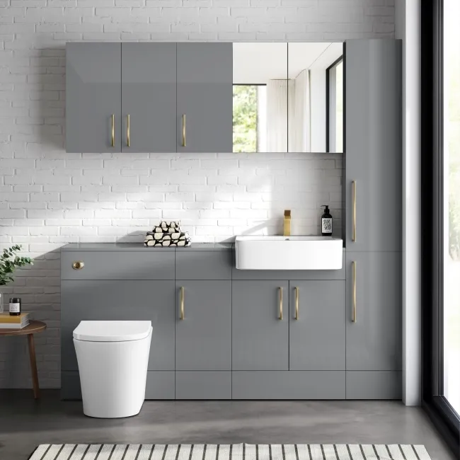 Harper Stone Grey Combination Vanity Basin and Tucson Toilet 1500mm - Brushed Brass Accents
