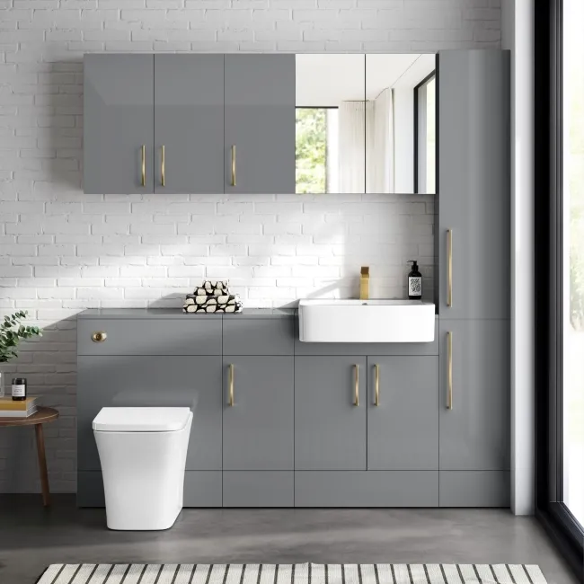 Harper Stone Grey Combination Vanity Basin and Houston Toilet 1500mm - Brushed Brass Accents