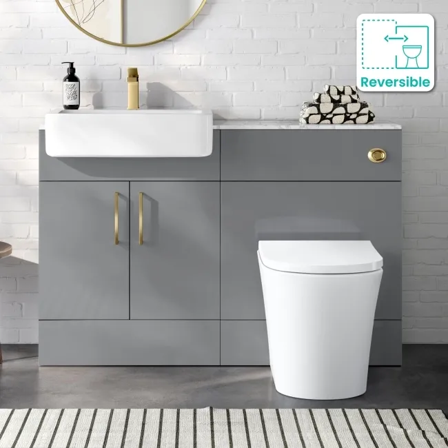 Harper Stone Grey Combination Vanity Basin with Marble Top & Tucson Toilet 1200mm - Brushed Brass Accents