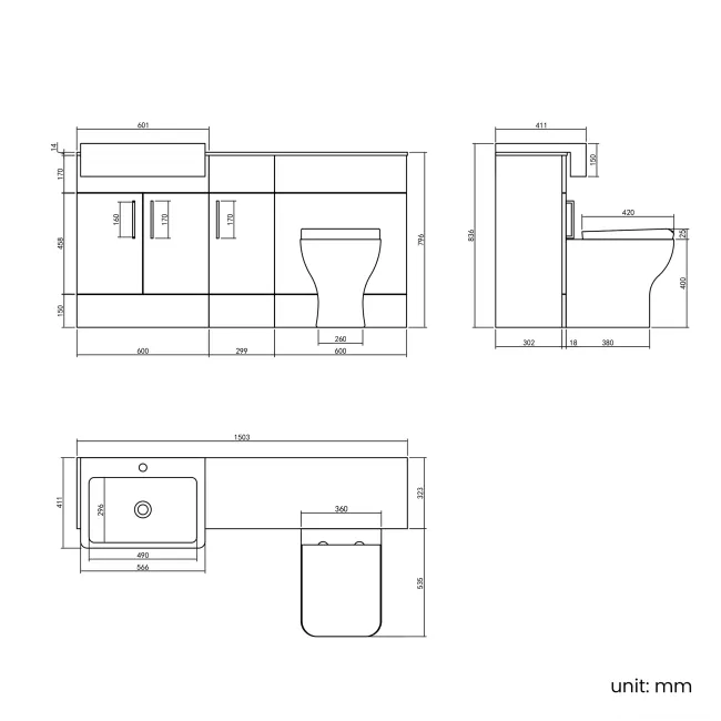 Harper Navy Blue Combination Vanity Basin with Marble Top & Houston Toilet 1500mm
