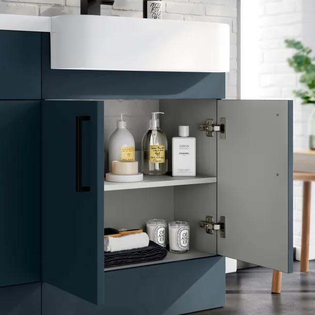 Harper Navy Blue Combination Vanity Basin and Boston Toilet 1200mm - Black Accents - Right Handed