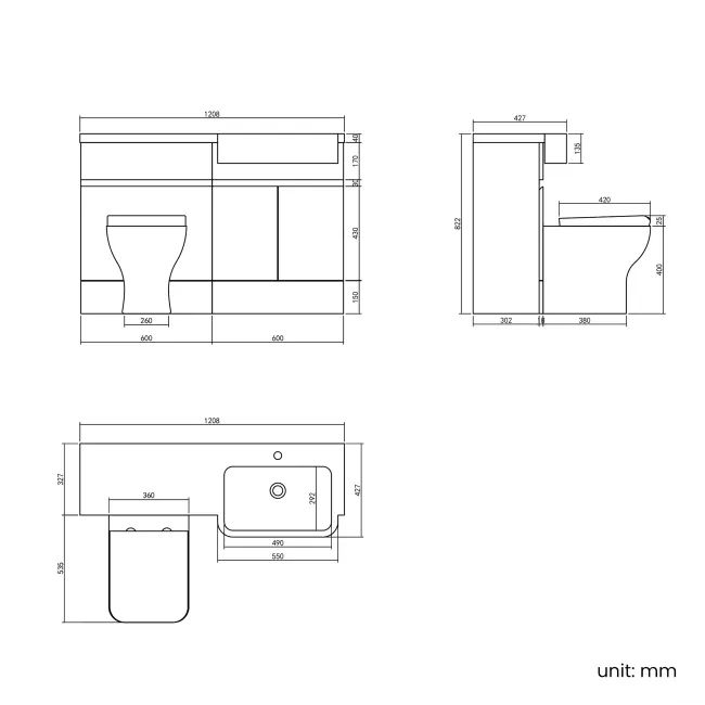 Foster Tungsten Grey Combination Vanity Basin and Houston Toilet 1200mm - Right Handed