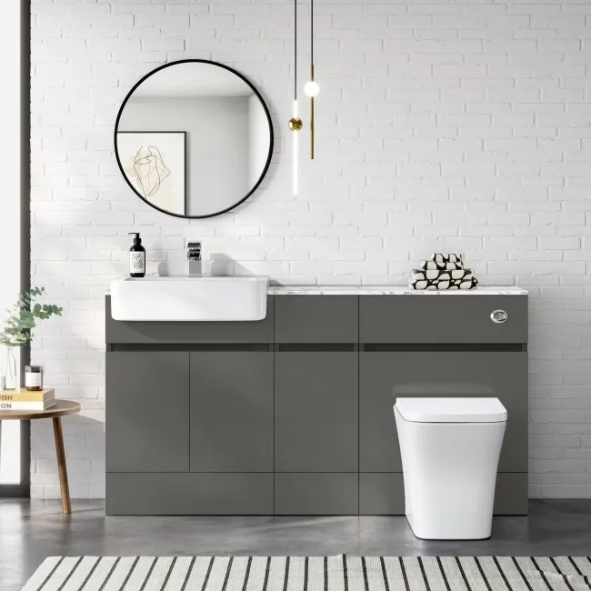 Foster Tungsten Grey Combination Vanity Basin with Marble Top & Houston Toilet 1500mm