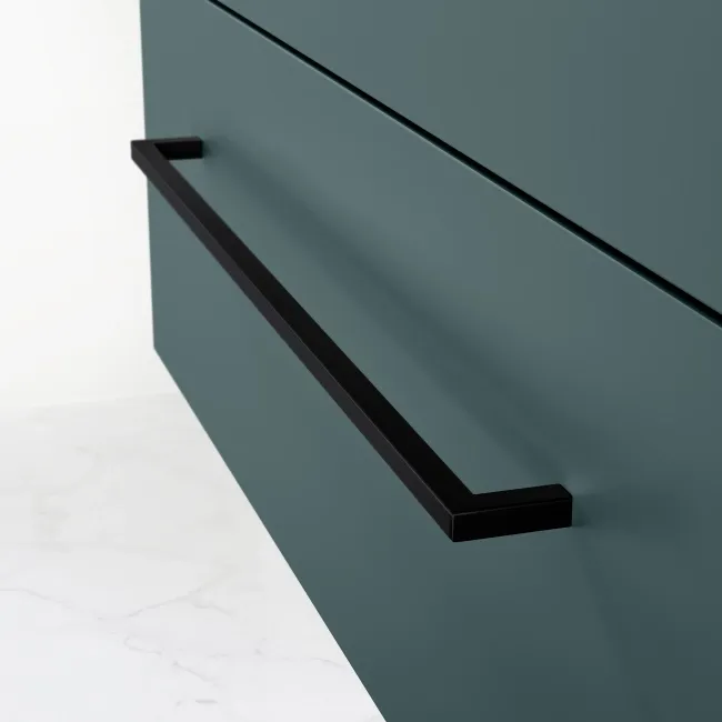Elba Midnight Green Wall Hung Drawer Vanity with Marble Top & Cody Basin 800mm - Black Accents