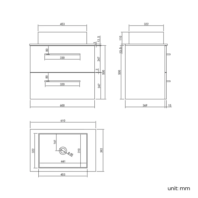 Elba Midnight Green Wall Hung Drawer Vanity with Marble Top & Cody Basin 600mm - Brushed Brass Accents