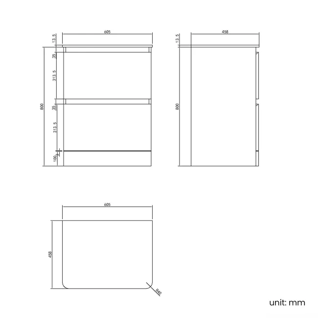 Corsica Inky Blue Drawer Vanity with Marble Top 600mm - Excludes Counter Top Basin