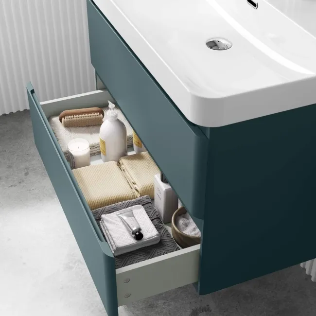 Corsica Midnight Green Wall Hung Basin Drawer Vanity 800mm