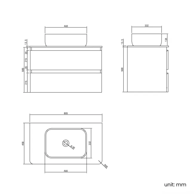 Corsica Midnight Green Wall Hung Drawer Vanity with Marble Top & Curved Counter Top Basin 800mm