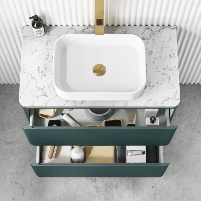 Corsica Midnight Green Vanity Drawer with Marble Top & Marin Basin 800mm