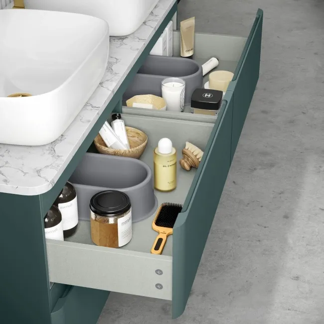 Corsica Midnight Green Wall Hung Drawer Vanity with Marble Top & Curved Counter Top Basin 1200mm