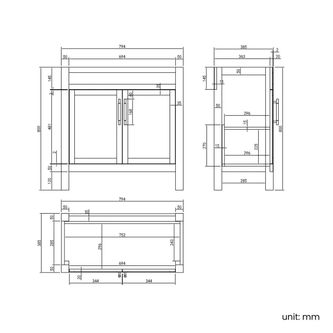 Bermuda Midnight Green Basin Vanity 800mm - Brass Knurled Handles