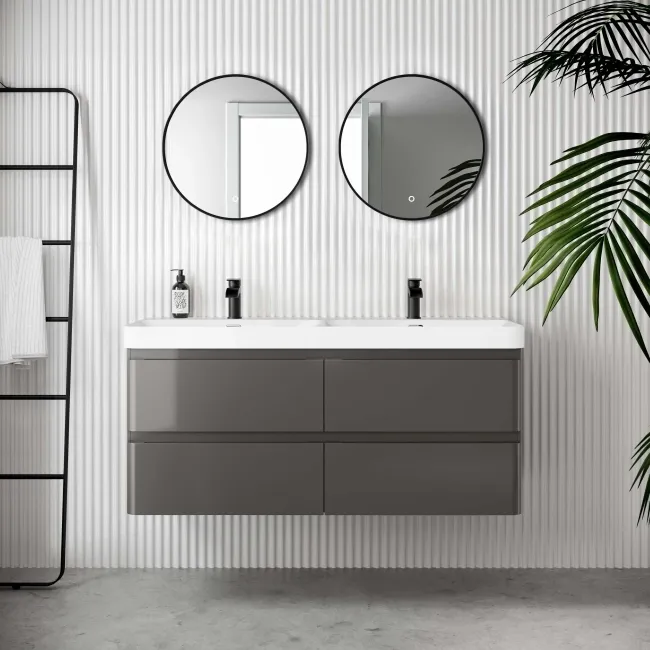 Corsica Tungsten Grey Wall Hung Double Basin Drawer Vanity 1200mm