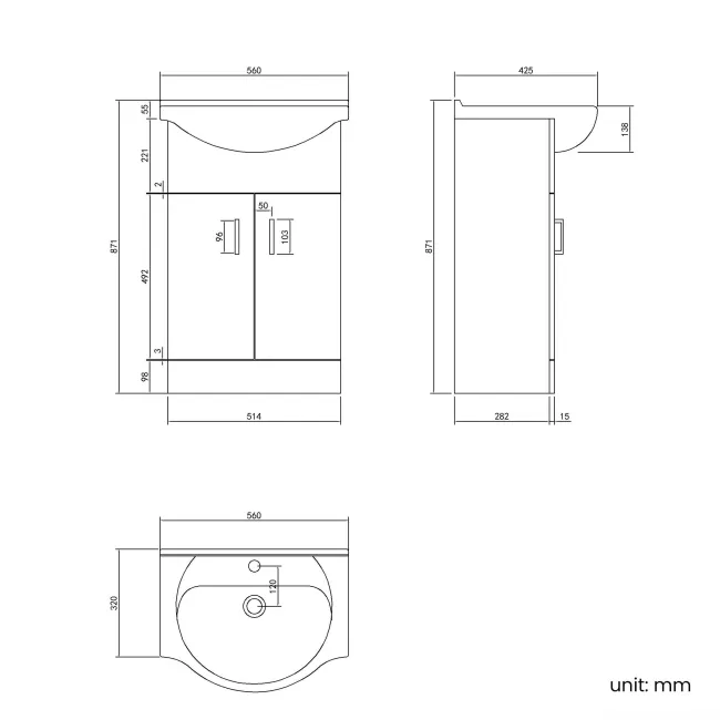 Quartz Gloss White Vanity with Semi Recessed Basin 550mm