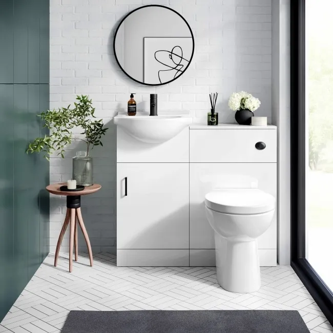 Quartz Gloss White Combination Vanity Basin and Austin Toilet 950mm - Black Accents