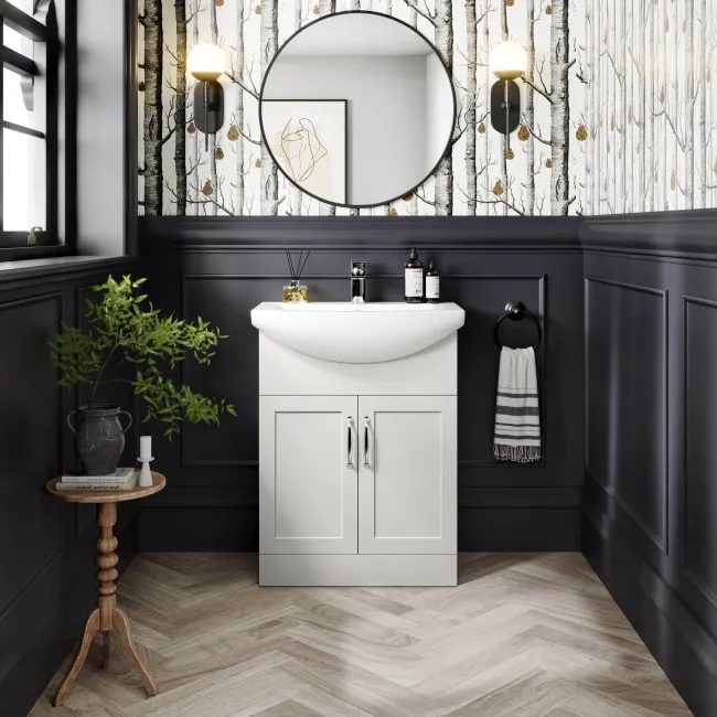 Capri Cotton White Vanity with Semi Recessed Basin 650mm - Traditional Handles