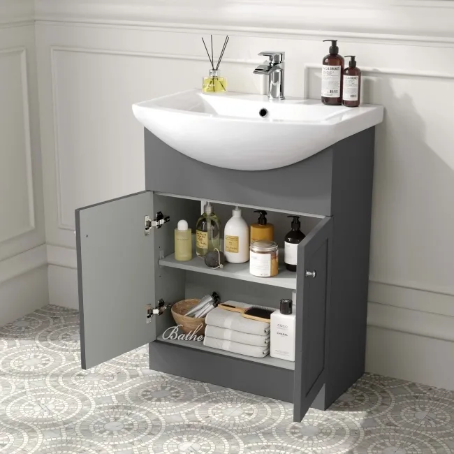 Capri Slate Grey Vanity with Semi Recessed Basin 650mm - Chrome Handles