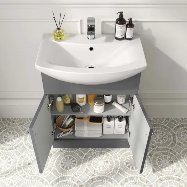 Capri Slate Grey Vanity with Semi Recessed Basin 650mm - Chrome Handles