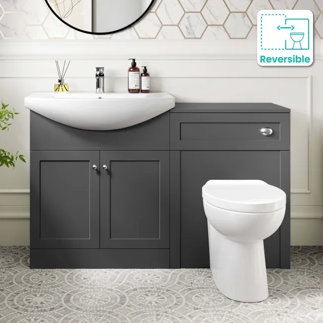 Capri Slate Grey Combination Vanity Basin and Austin Toilet 1350mm - Chrome Handles