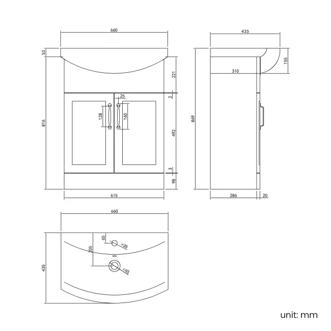 Capri Slate Grey Vanity with Semi Recessed Basin 650mm - Traditional Handles