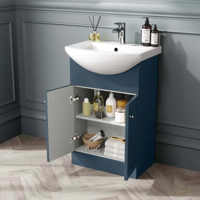 Capri Navy Blue Vanity with Semi Recessed Basin 550mm - Brushed Handles