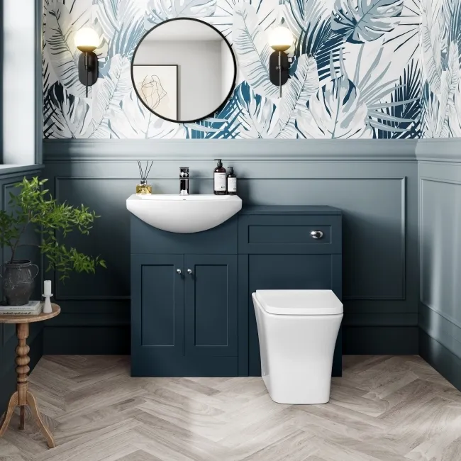 Capri Navy Blue Combination Vanity Basin and Houston Toilet 1050mm - Chrome Handles