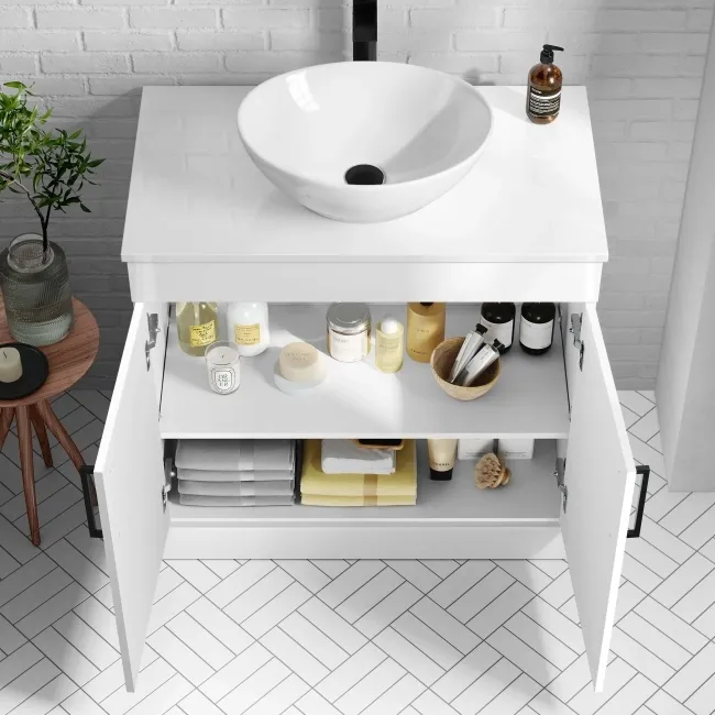 Mersey Gloss White Vanity with Oval Basin 800mm - Black Accents