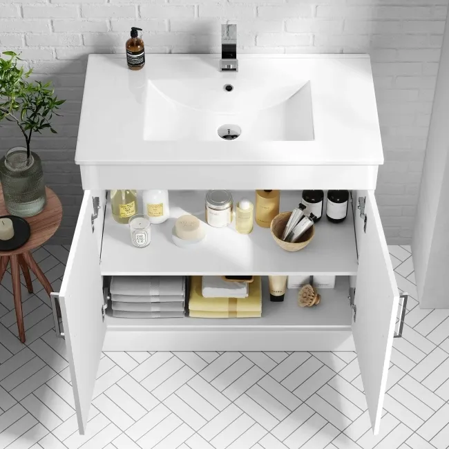 Mersey Gloss White Basin Vanity and Back To Wall Unit 1300mm - Excludes Toilet