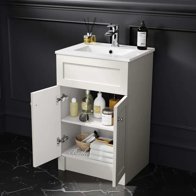 Milos Cotton White Basin Vanity 500mm - Brushed Handles