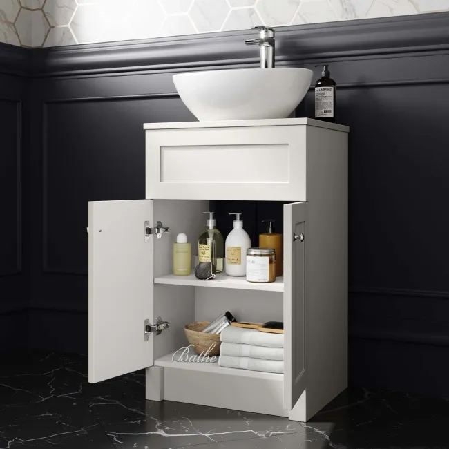Milos Cotton White Vanity with Oval Basin 500mm - Brushed Handles