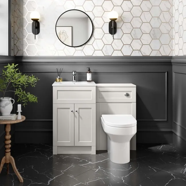 Milos Cotton White Combination Vanity Basin and Denver Toilet 1000mm - Chrome Handles