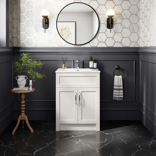 Milos Cotton White Basin Vanity 600mm - Traditional Handles