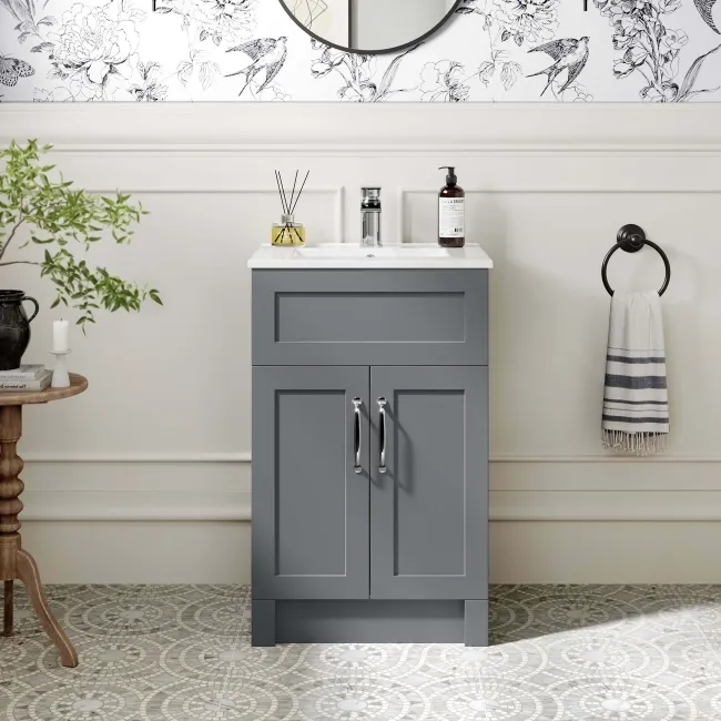 Milos Fog Grey Basin Vanity 500mm - Traditional Handles