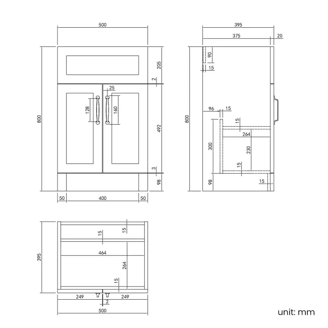 Milos Fog Grey Basin Vanity 500mm - Traditional Handles