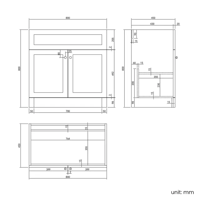 Milos Slate Grey Basin Vanity 800mm - Brushed Handles