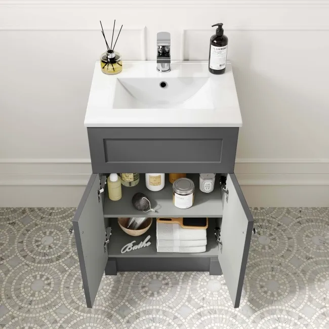 Milos Slate Grey Basin Vanity 500mm - Chrome Handles