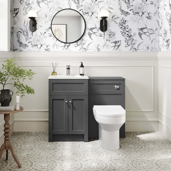 Milos Slate Grey Combination Vanity Basin and Denver Toilet 1000mm - Chrome Handles
