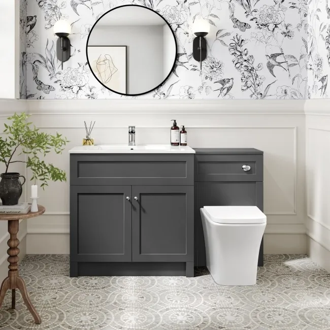 Milos Slate Grey Combination Vanity Basin and Houston Toilet 1300mm - Chrome Handles