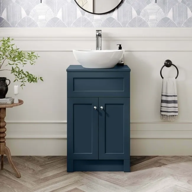 Milos Navy Blue Vanity with Oval Basin 500mm - Brushed Handles
