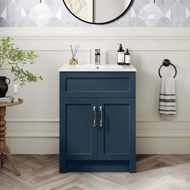 Milos Navy Blue Basin Vanity 600mm - Traditional Handles