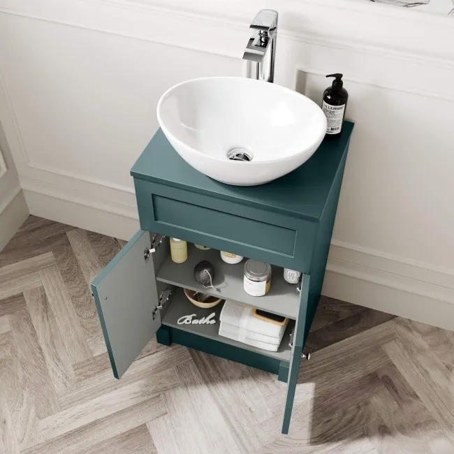 Milos Mystic Green Vanity with Oval Basin 500mm - Brushed Handles