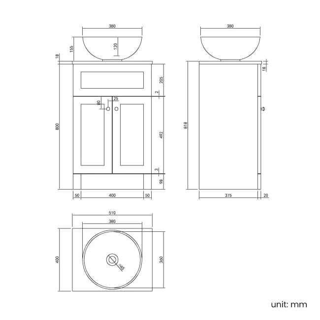 Milos Mystic Green Vanity with Mesa Basin 500mm - Chrome Handles