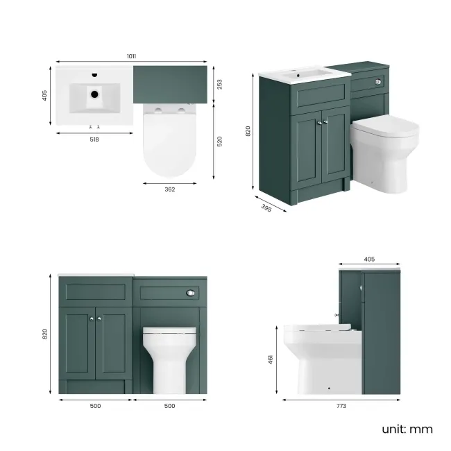 Milos Mystic Green Combination Vanity Basin and Denver Toilet 1000mm - Chrome Handles