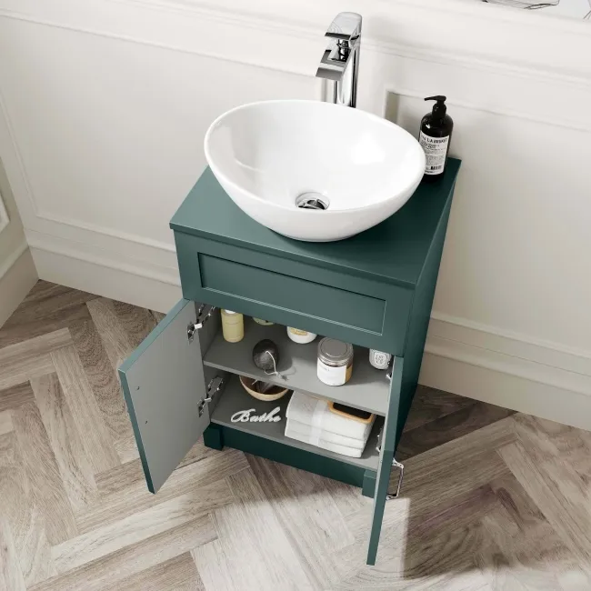 Milos Mystic Green Vanity with Oval Basin 500mm - Traditional Handles