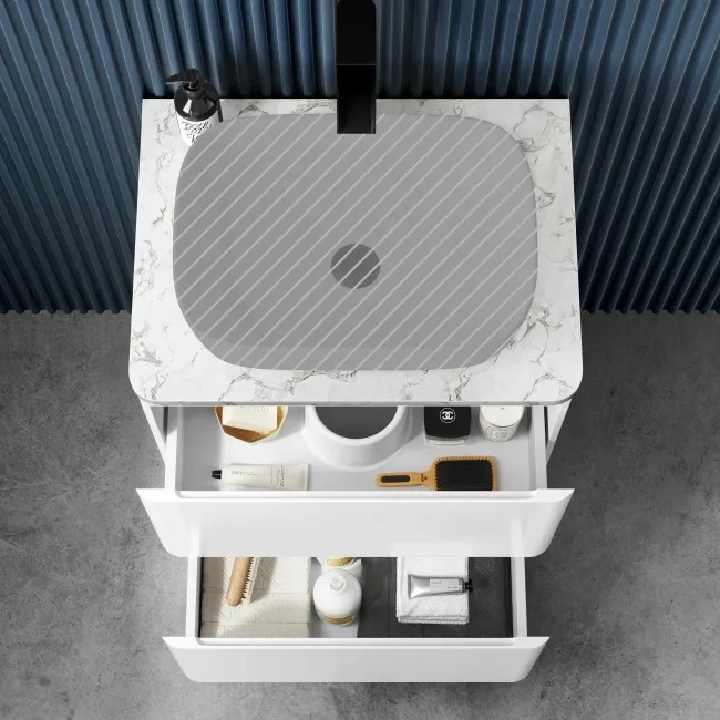 Corsica Gloss White Drawer Vanity with Marble Top 600mm - Excludes Counter Top Basin